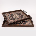 S/2 TRAY PS & GLASS BROWN 49.5x36.5x6cm / 44x31x6cm