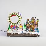 SNOWY VILLAGE, WITH CAROUSSEL AND ICE RING, 30 LED, WITH ADAPTOR, WITH MUSIC AND MOVEMENT, 48x29x29cm