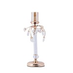 CANDLE HOLDER GLASS WITH CRYSTAL DETAILS METALLIC BASE GOLD - WHITE - AMBER GLASS 12x38cm