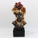 TABLE DECO, FACE WITH FLOWERS, BLACK & GOLD, 14.5x11.5x34cm