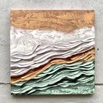 CANVAS  PAINTING, WAVES, WHITE, LIGHT GREEN & LIGHT  BROWN, 60x60x2.3cm