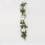 BRANCH, WITH WHITE FLOWERS LEAVES AND PINE CONES, 150cm