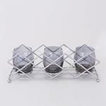 CANDLE HOLDER WITH SMOKE GLASS CUP, METAL, CHROME, 3 POSITIONS, 33x10x11cm