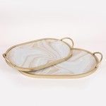 S/2 TRAY METAL & GLASS GOLD -WHITE 47.5x30x6cm / 40x25x6cm