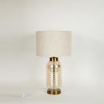 TABLE LAMP, WITH  LINEN  SHADE, METAL-GLASS, GOLD-ECRU, 52x30cm