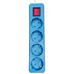 SOCKET 4 SCHUKO HOLES CABLE 3X1,5mm EXTENSION 2m BLUE WITH SWITCH & SHUTTER PROTECTION