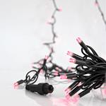LINE, 100 LED 5mm WITH CUPS, 230V, CONNECTOR UNTIL 9, GREEN RUBBER WIRE, PINK LED PER 10cm, LEAD WIRE 1.5m, IP65