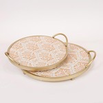 S/2 TRAY METAL & GLASS GOLD - WHITE 35x35x6cm / 30x30x6cm