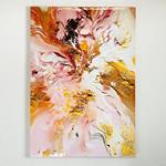 CANVAS  PAINTING, ABSTRACT ART, WHITE-PINK-GOLD-BLACK, 70x100x2,5cm
