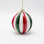 GLASS BALL, CANDY RED GREEN WHITE, SET 4PCS, 10cm