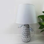 TABLE LAMP, WITH  LINEN  SHADE, CERAMIC, WHITE-SILVER, 23x23x36cm