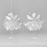 ACRYLIC FAIRY, MATTE TRANSPARENT, WITH SILVER GLITTER, WITH HANGING LEGS AND GEMS, 2 DESIGNS, 10x15,5cm, PRICE PER PIECE