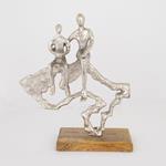TABLE  DECORATION, COUPLE IN  WOODEN  HEART, WOOD-ALUMINIUM, SILVER-NATURAL, 29x10x38cm