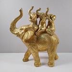 TABLE DECORATIVE, ELEPHANT WITH BABY ELEPHANTS, GOLD-GREY, 23.5x9x26cm