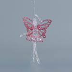 ACRYLIC FAIRY, WITH PINK FEATHERS, WITH GLITTER, 9,7x15,7cm