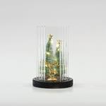 GLASS LIGHTED DECORATIVE, WITH DEER AND GREEN TREES INSIDE, 11,5x11,5x18,5cm