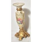 CANDLE HOLDER, PORCELAIN& POLYRESIN, GOLD WITH FLOWERS, 11.5x11.5x30cm