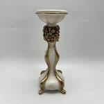 CANDLE HOLDER, POLYRESIN, GOLD & WHITE WITH FLOWERS, 10x10x27.5cm