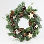 WREATH WITH BROWN DECORATIVES AND STARS, 34cm