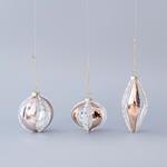 GLASS ORNAMENT, TRANSPARENT, WITH CHAMPAGNE DESIGNS AND SILVER GLITTER, 3 SHAPES, SET 4PCS, 8 AND 13cm