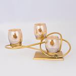 CANDLE HOLDER WITH AMBER GLASS, METAL, GOLD, 3 POSITIONS, 39x20x20.5cm