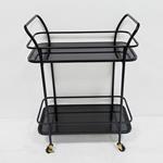 TROLLEY,METAL, BLACK, WITH 2 LAYERS AND GLASS, WITH WHEELS, 54x33x84cm