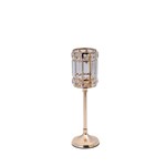 CANDLE HOLDER GLASS WITH CRYSTAL DETAILS METALLIC BASE GOLD - WHITE - CLEAR GLASS 11x26cm