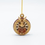 POLYRESIN HANGING ORNAMENT, CLOCK WITH RABBIT VINTAGE, GOLD,  5.5x7cm