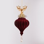 HANGING ORNAMENT, VELVET, BURGUNDY WITH GOLD DEER, 19.56cm