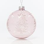 GLASS TRANSPARENT DIRTY PINK BALL, WITH TREES, SET 4PCS, 8cm