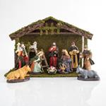 WOODEN STABLE WITH 9 PORCELAIN FIGURES, 54x22x36,5cm