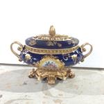 SWEET JAR, PORCELAIN & POLYRESIN, BLUE WITH FLOWERS ,27x20x18cm