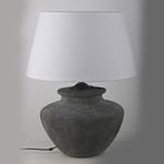 TABLE LAMP, WITH  LINEN  SHADE, CERAMIC, WHITE-BLACK, 25x25x40cm