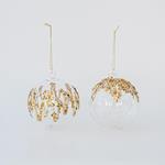 GLASS BALL, WITH GOLD RELIEF 2 DESIGNS, SET 4PCS, 8cm