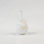 GLASS BALL, IRIDESCENT WHITE, WITH FEATHERS,  SET 4PCS, 10cm
