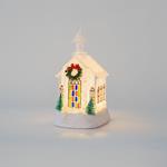 PLASTIC CHURCH, WHITE, LIGHTED, BATTERY OPERATED, 1 WARM WHITE LED, 11,5x13x21,5cm