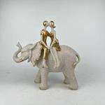 TABLE DECORATIVE, ELEPHANT, WITH PEOPLE, WHITE-GOLD, 26.5x12x26cm