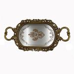 TRAY, WITH MIRROR,  POLYRESIN, ANTIQUE GOLD, 51.4x27x4.5cm