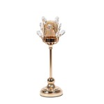 CANDLE HOLDER GLASS WITH CRYSTAL DETAILS METALLIC BASE GOLD-WHITE-AMBER GLASS 12x40cm