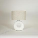 TABLE LAMP, WITH  LINEN  SHADE, CERAMIC,CIRCLE SHAPE, WHITE-BEIGE, 41x20cm