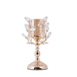 CANDLE HOLDER GLASS WITH CRYSTAL DETAILS METALLIC BASE GOLD - AMBER GLASS 10x31cm