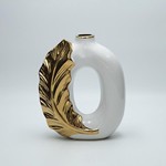 ΒΑΖΟ ΦΥΛΛΟ ΛΕΥΚΟ - ΧΡΥΣΟ ΚΕΡΑΜΙΚΟ 18.5x8x22cm