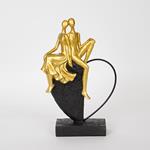 DECORATIVE SCULPTURE, SEATED PEOPLE ON A HEART, BLACK & GOLD, 18.5x7.5x28.5cm