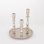 CANDLE HOLDER, METAL,ΙΝ ROUND BASE, ALUMINIUM, SILVER, 3 POSITIONS, 19x19x20cm