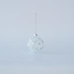 GLASS BALL, WHITE WITH WHITE DESIGNS, SET 4PCS, 8cm
