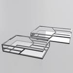 S/2 TRAY, METAL, WITH MIRROR, SILVER L:D35x25x5, S:D30.5x20.5x5cm