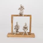 TABLE  DECORATION, FIGURES  ON WOODEN  BASE, WOOD-ALUMINIUM, SILVER-NATURAL, 28x10x33cm