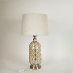 TABLE LAMP, WITH  LINEN  SHADE, METAL-GLASS, GOLD-BEIGE, 60x33cm