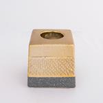 CANDLE HOLDER, CERAMIC, GOLD & GREY, 1 POSITION, 10x10x10cm