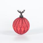 RAISED PORCELAIN BALL WITH REINDEER, RED, 8cm, PCS 1